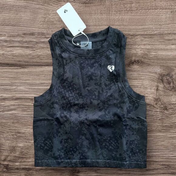 Best Evolution Jacquard Camo Racerback Seamless Midi Crew Neck Tank Black Medium - Picture 1 of 5